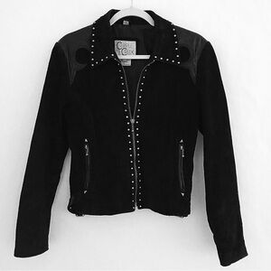 CRIPPLE CREEK Black Leather Suede Silver Studded Jacket